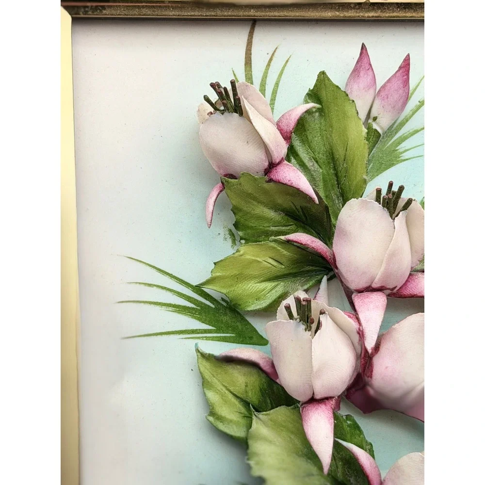 Capodimonte Italy Porcelain 3D Floral Art Framed High Relief Simonetti Signed
